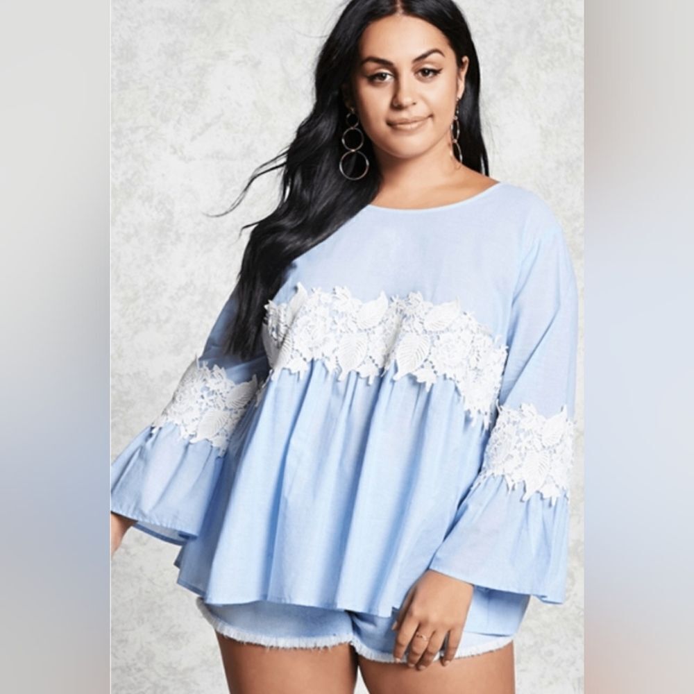 Striped‎ babydoll embroidered floral top